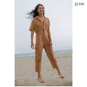 Mate the Label Tan Sedona 100%
Linen Jumpsuit Size XS